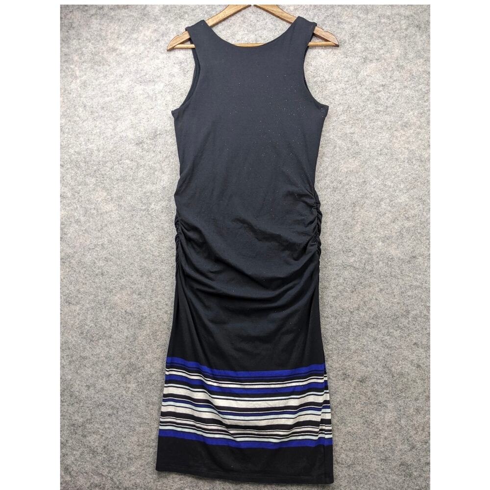 Athleta Ruched Tulip Dress XL Black with Stripes Cotton Blend Midi Length